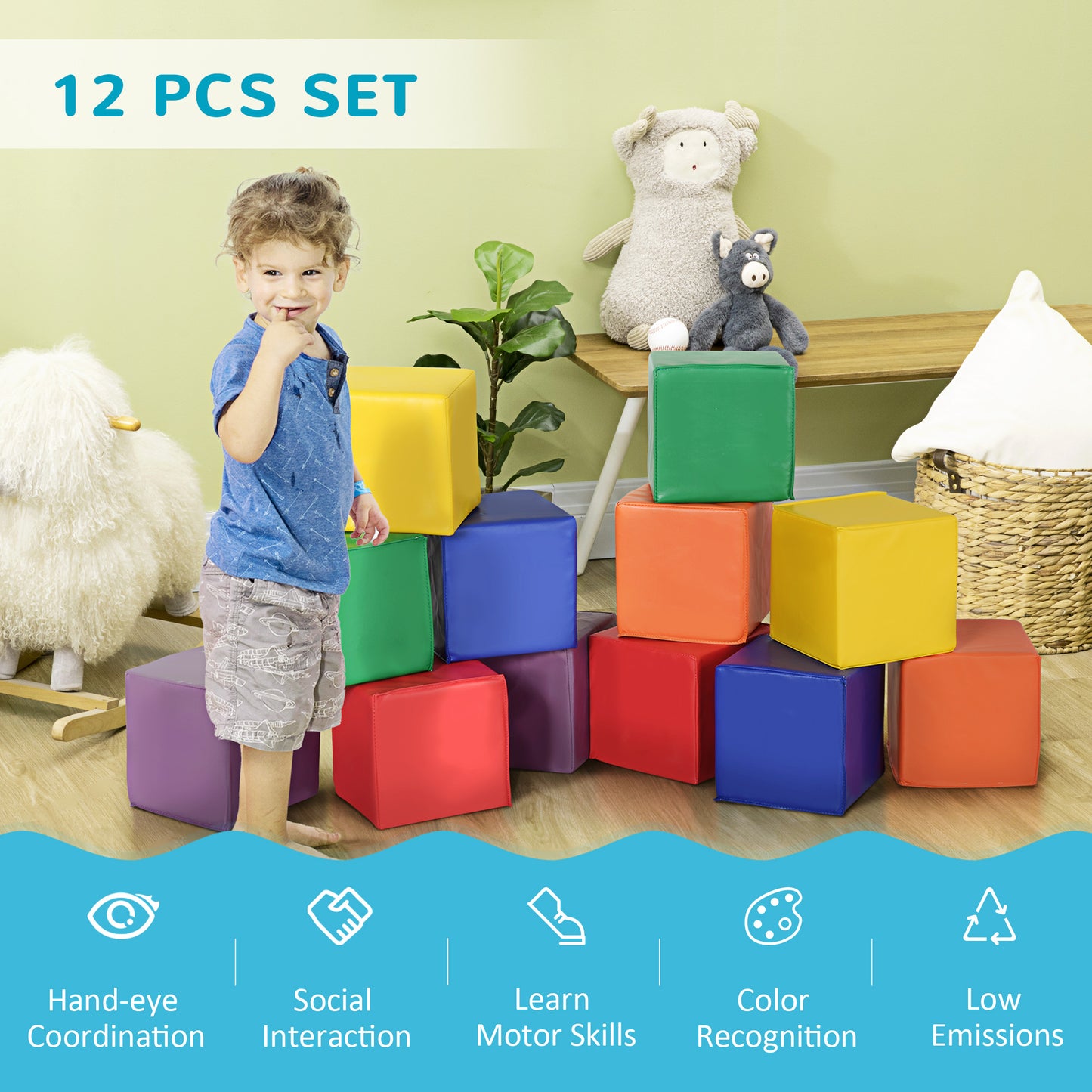 US Local 12 Piece Soft Play Blocks Soft Foam Toy for Toddler