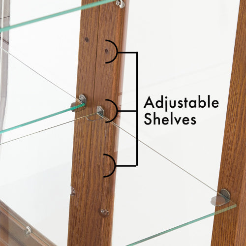 US Local Curio Cabinet Lighted Curio Diapaly Cabinet With Adjustable Shelves And Mirrored Back Panel, Tempered Glass Doors