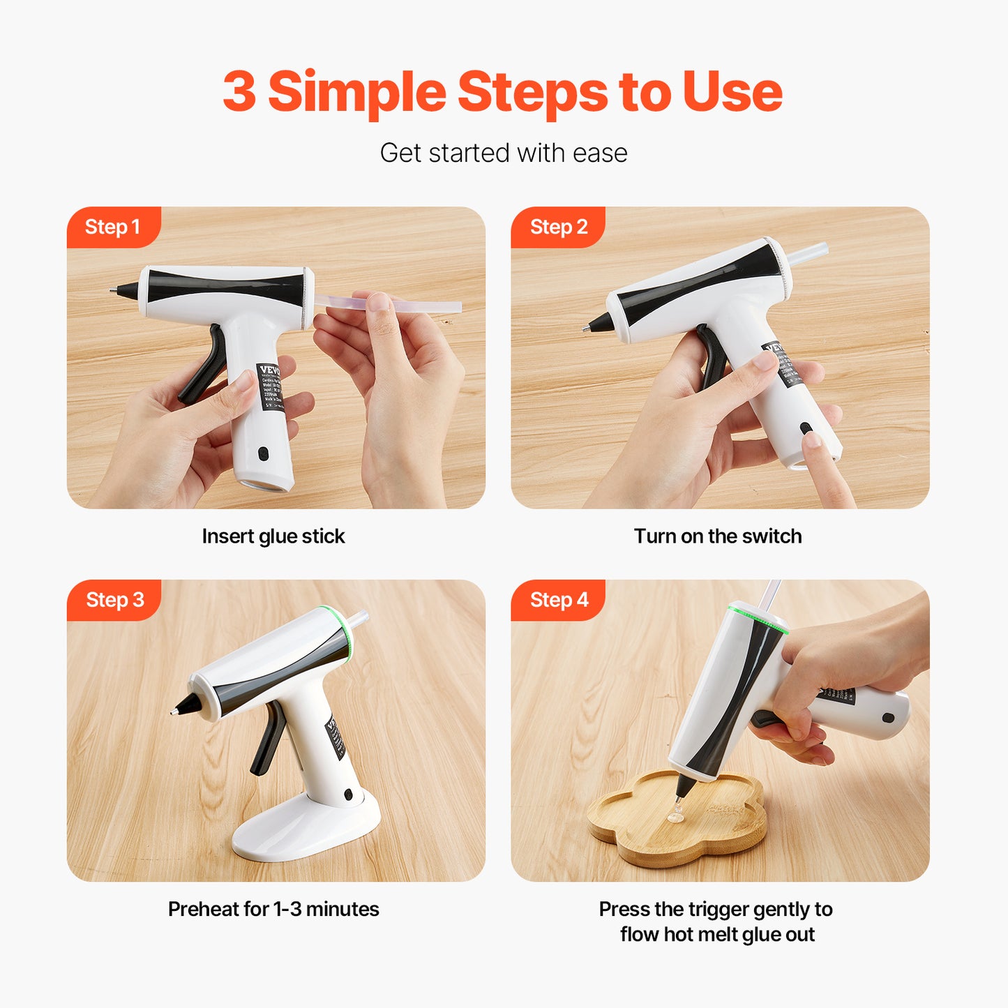 US Local VEVOR Hot Glue Gun, Rechargeable Cordless Glue Gun, Mini Wireless Hot Glue Gun Kit With 2200mAh Battery, 20 Pcs Glue Sticks, Fast Preheating & High Temp, For Crafts, Arts, DIY, Quick Home Repairs
