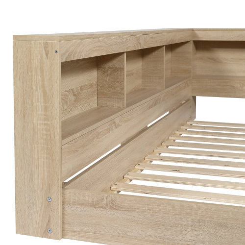 UK Local Storage Bed, 3FT Single Bed 90x190cm, Plenty Of Storage Space, Durable And Sturdy, For Adults Teenagers, Single Bed, MDF Plywood, Multifunctional Bed, White Oak Color