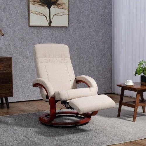 UK Local HOMCOM 135 Manual Reclining Swivel Chair, With Footrest - Beige