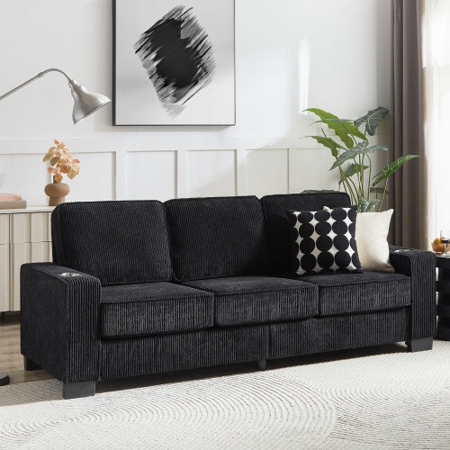 USA Local 83.86Corduroy Fabric Sofa,Modern Compressed Couch,3-Seater Sofa, Furniture For Living Room,Bedroom,office