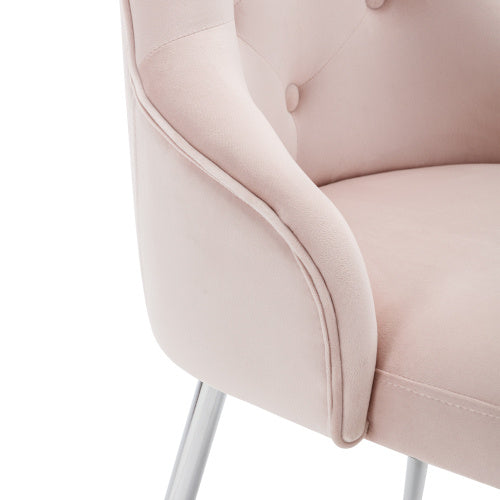 UK Local Button Pattern Dining Chair, Upholstered Armchair, Metal Leg Chairs, Modern Lounge Chair, Bedroom Living Room Chair With Lumbar Cushion