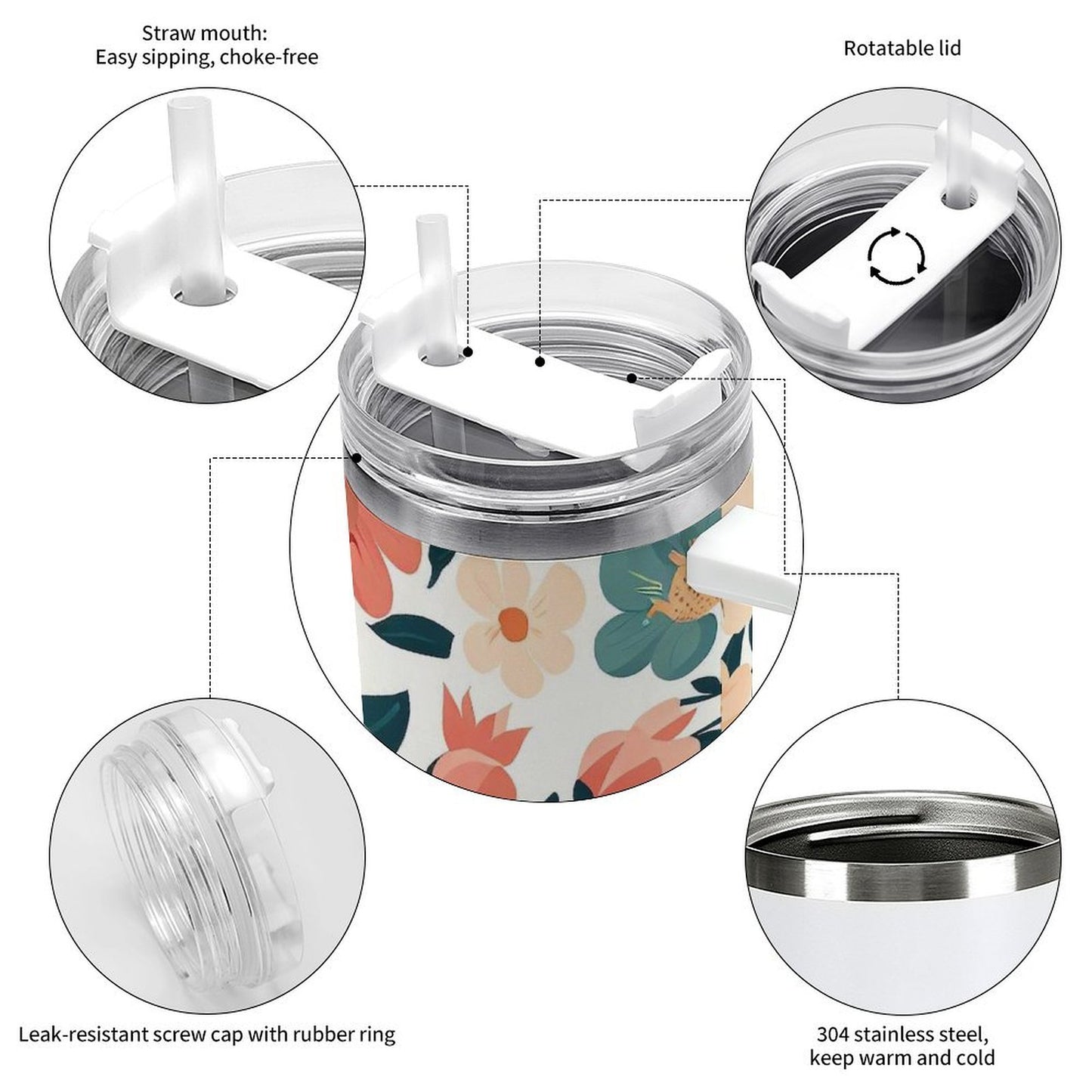 PHDT00367 POD US Local Tumbler 40 oz Large Capacity Car Cup Flower, Retro, Autumn