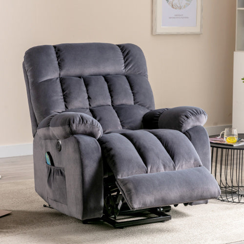 UK Local Electric Power Lift Recliner Chair Sofa With Massage And Heat For Elderly 2 Side Pockets USB Ports Single Recliner Chairs For Living Room Overstuffed Breathable Fabric Reclining