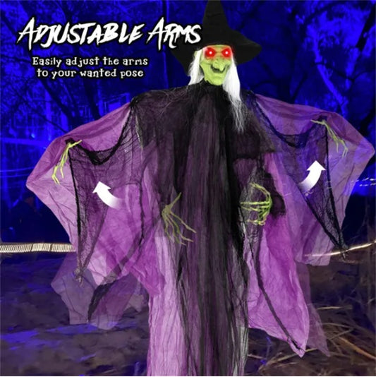 US Local 7.2ft Sound-Activated Halloween Witch - Eerie Arm Movements, Terrifying Sounds & Glowing Eyes For Indoor Outdoor