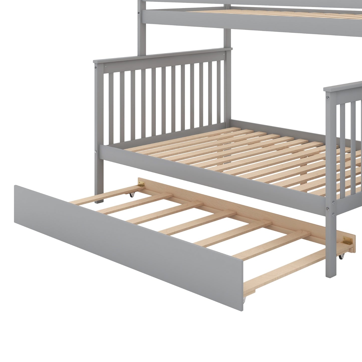US Local Twin Over Full Bunk Bed With Trundle And Staircase,Gray