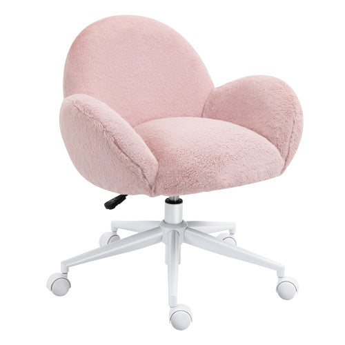 UK Local HOMCOM Makeup Vanity Chair, Cute Fluffy Desk Chair With Rolling Wheels For Bedroom Living Room