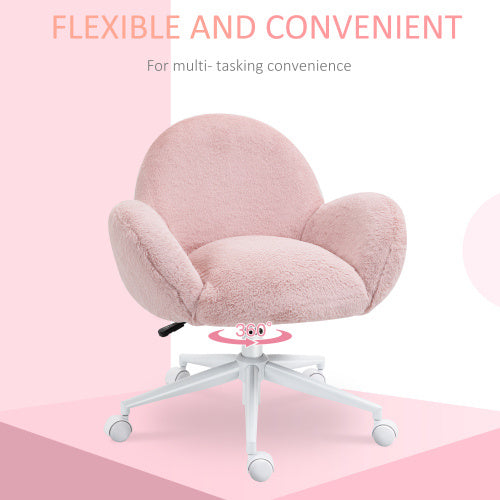 UK Local HOMCOM Makeup Vanity Chair, Cute Fluffy Desk Chair With Rolling Wheels For Bedroom Living Room