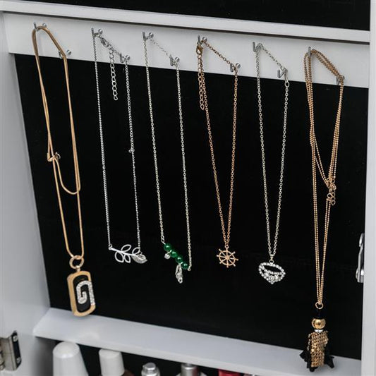 US Local Non Full Mirror Wooden Wall Mounted 4-layer Shelf With 2 Drawers And 8 Blue LED Lights For Jewelry Storage, White Mirror Cabinet