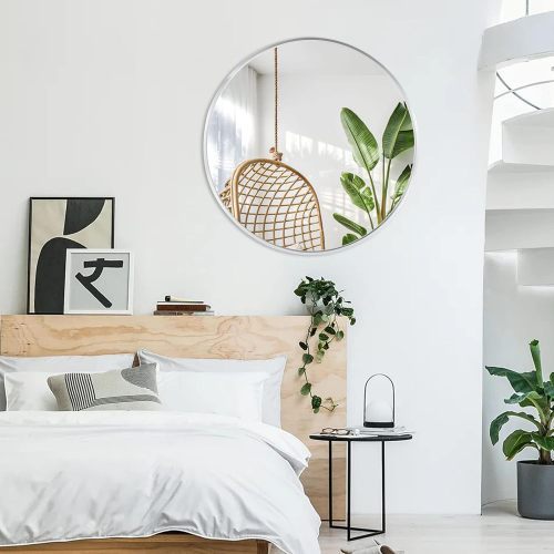 US Local 32 Inch Black Metal Framed Round Bathrrom Mirror For Wall.