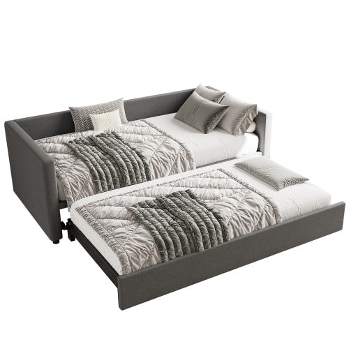 UK Local Upholstered Bed, 3FT Single Bed 90x190cm, Bottom With Bed 90x190cm, Can Be Joined Into A Double Bed, Daybed Sofa Bed, Youth Bed, For Adults Teenagers, Easy Assembly, Linen, Grey
