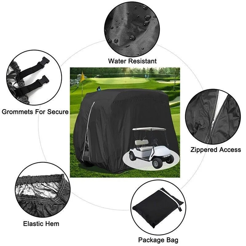 Waterproof Golf Cart Cover Zipper 4 Passenger EZ GO Club Car Elastic Hem