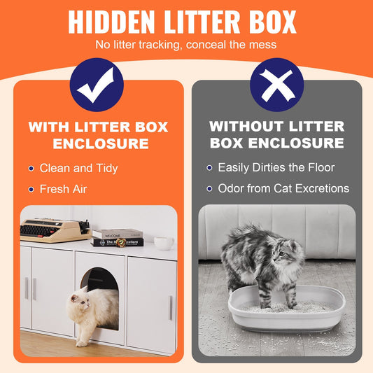 US Local VEVOR Cat Litter Box Enclosure Wooden Litter Box Furniture Hidden White