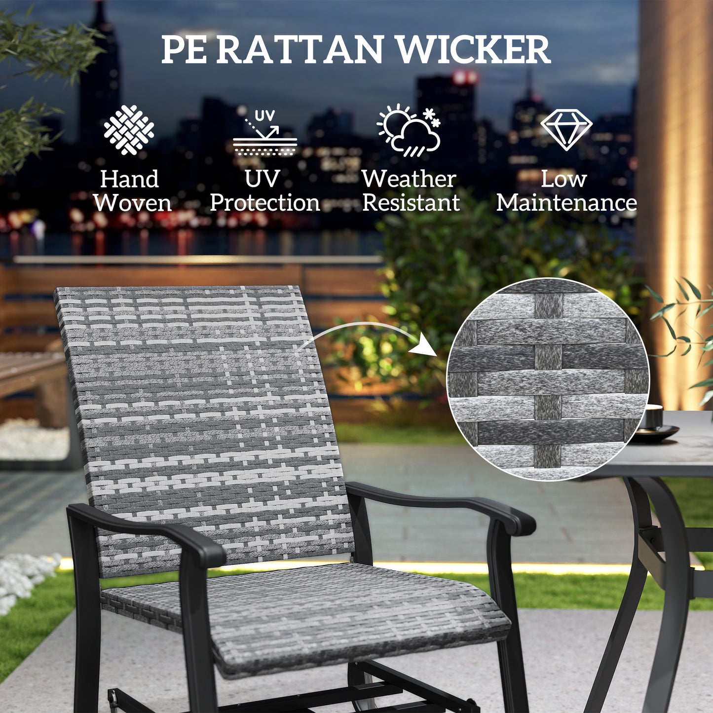 Wicker Rattan Swivel Patio Glider Chair Set Of 2, Outdoor Glider Chair With Steel Frame, High Back, Gray