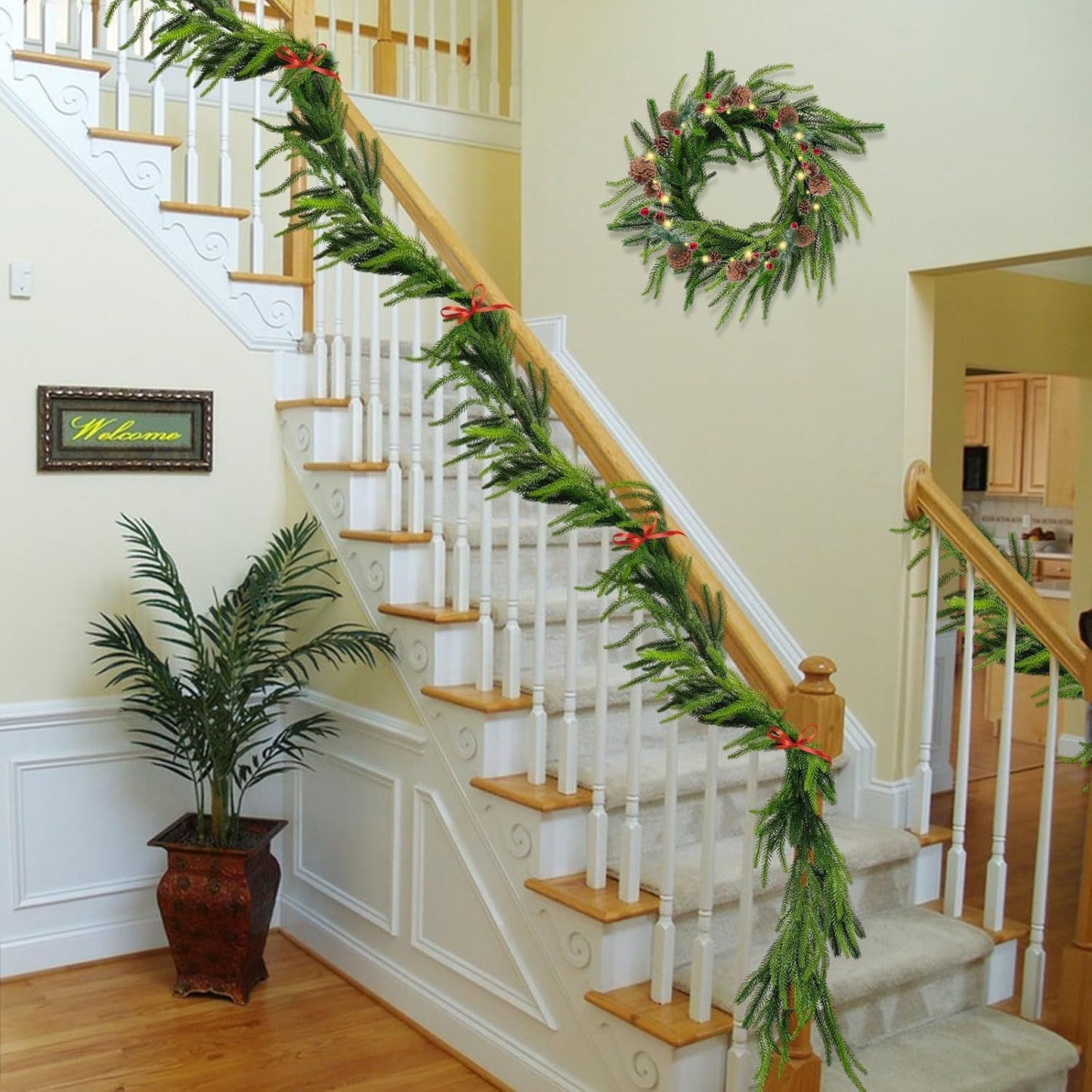 71 Inch Artificial Norfolk Pine Garlands Real Touch Christmas Pine Garland DIY Wreath Supplies Faux Cedar Realistic Greenery For Xmas New Year Party Table Wall Fireplace Mantl Decoration