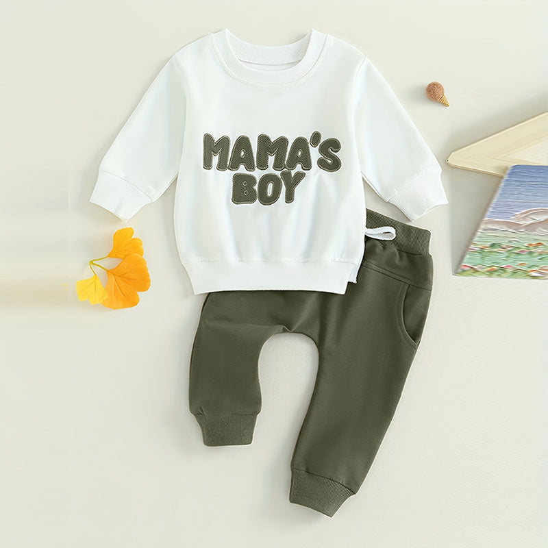 US Local Baby Boy's 2-Piece Sweatshirt Set Round Neck Letter Print Top & Drawstring Jogger Pants For Spring & Fall