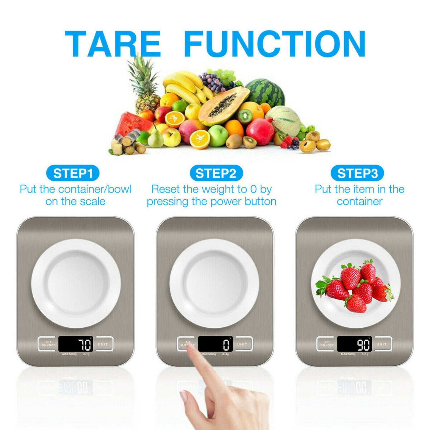 US Local Digital Electronic Kitchen Food Diet Postal Scale Weight Balance 5KG 1g 11lb Kitchen Scales Stainless Steel Weighing For Food Diet Postal Balance Measuring LCD Precision Electronic