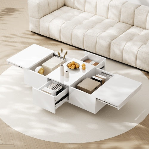 UK Local Coffee Table, Black High-Gloss Living Room Table With Push-Pull Storage Structure, Double-Sided Drawers