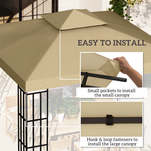UK Local Outsunny Gazebo Top Cover Double Tier Canopy Replacement Pavilion Roof Deep Beige