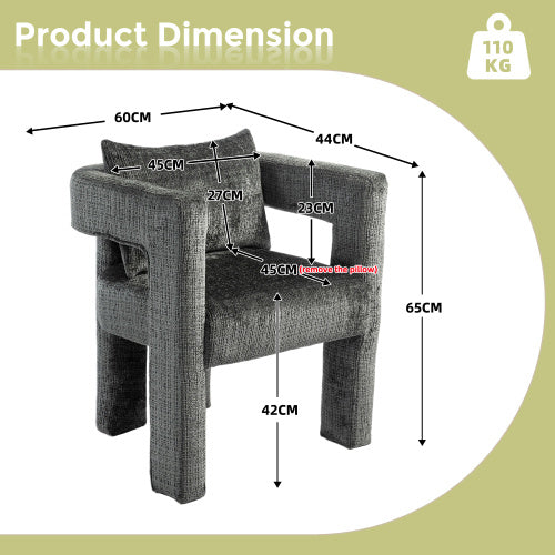 UK Local GOMYWAY Modern Chenille Lounge Chair With A Unique Hollow Armrest Design, With Comfortable Cushions And Pillows, Suitable For Living Rooms, Dining Rooms, Bedrooms And Offices Dark Gray,set Of 2