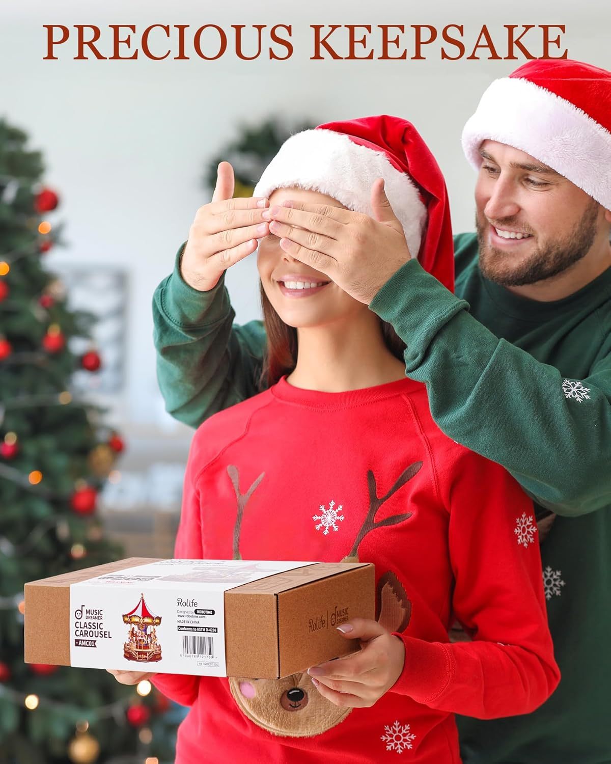 US Local ROBOTIME 3D Wooden Puzzle Classic Carousel Music Box With LED Lights, Model Kits For Adults To Build, Gear Model Building Construction Craft Kits