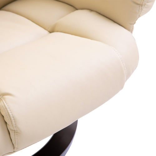 UK Local HOMCOM 360 Swivel Recliner Chair With Footstool, PU Leather Manual Recliner Armchair With Solid Wood Base, Upholstered Reclining Chair For Living Room, Bedroom, Office, Cream