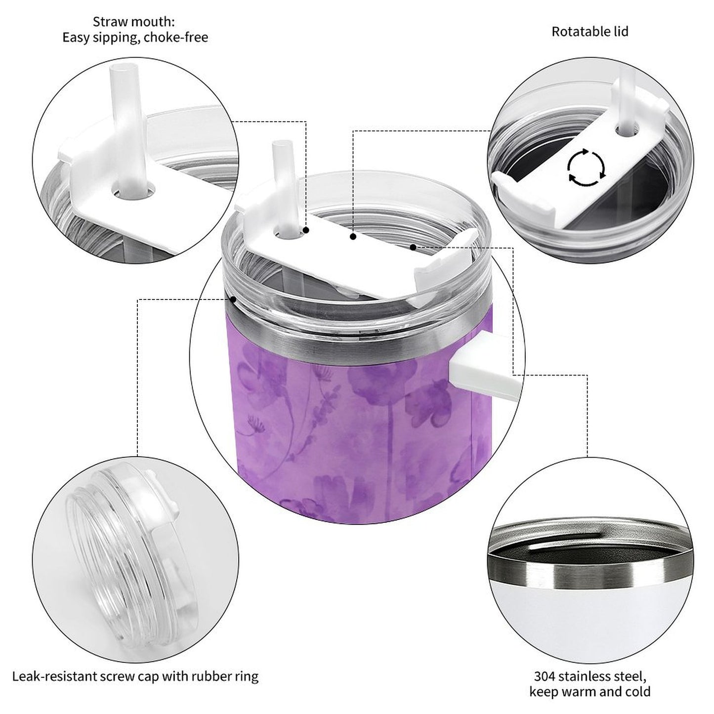 PHDT00031 POD US Local Tumbler 40 oz Large Capacity Car Cup Purple, Watercolor, Floral