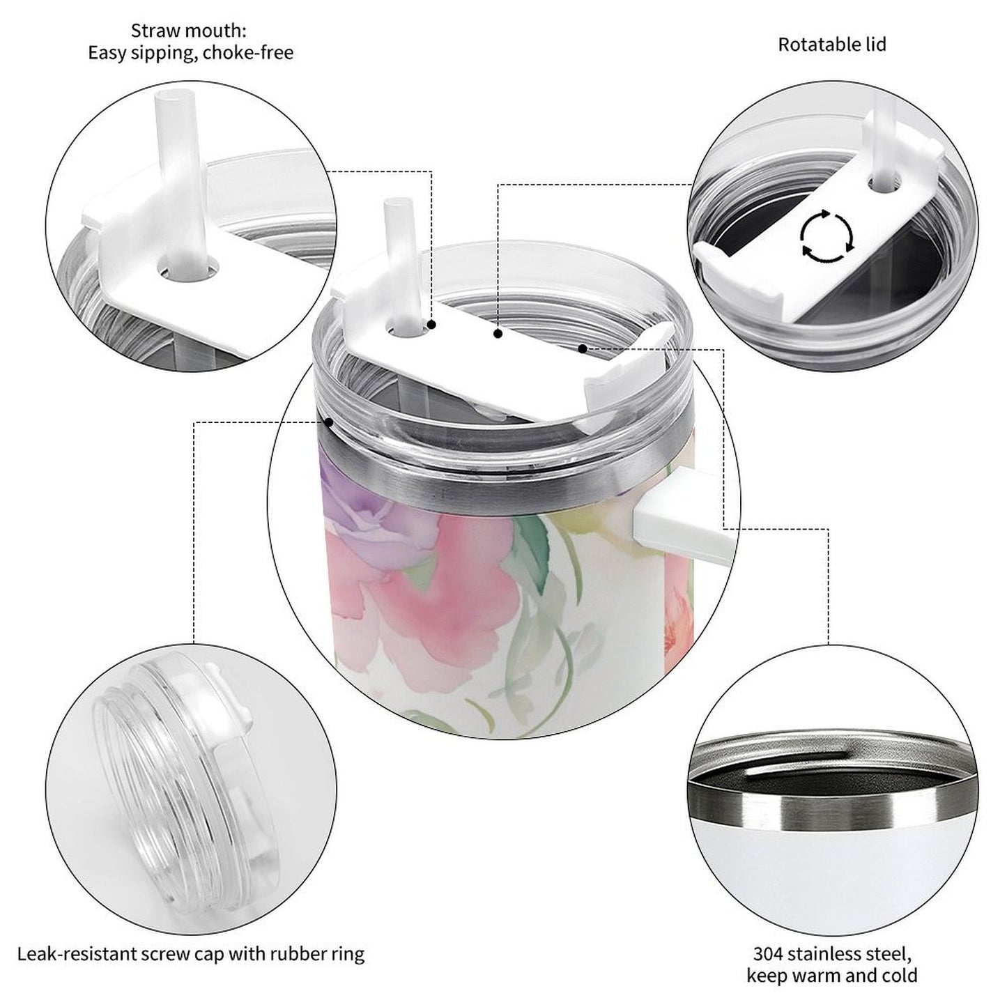 PHDT00420 POD US Local Tumbler 40 oz Large Capacity Car Cup Peony, Pink, Purple, Orange, Watercolor