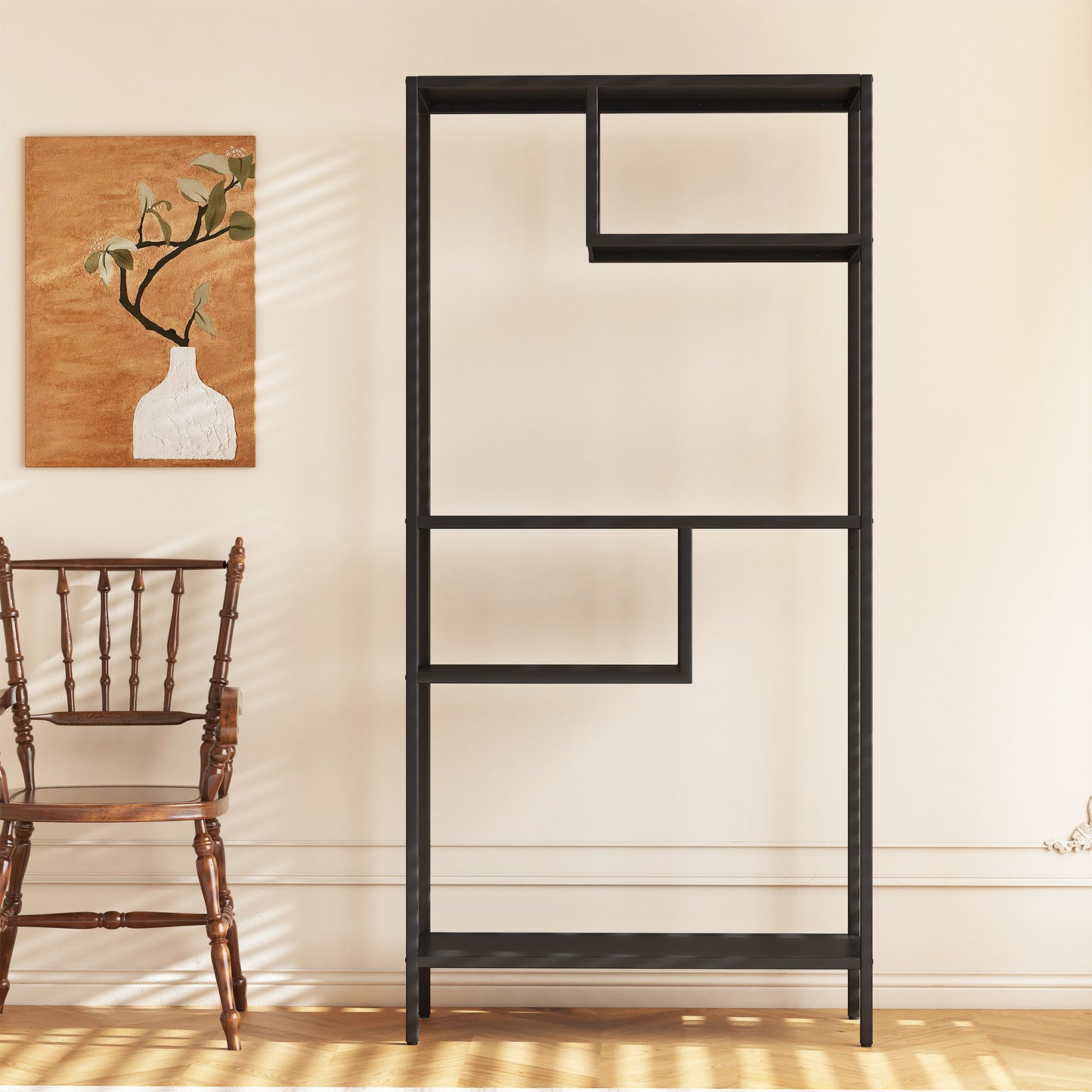 US Local Modern Storage Shelf With 4 Compartments & Metal Legs, Freestanding Organizer,Book Shelves Display Shelves For Living Room, Bedroom, Home Office