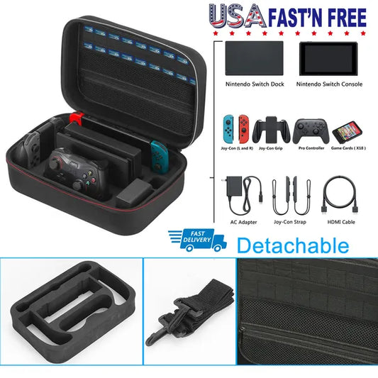 US Local Portable Deluxe Carrying Case For Nintendo Switch Protected Travel Case With Rubberized Handle Shoulder Strap