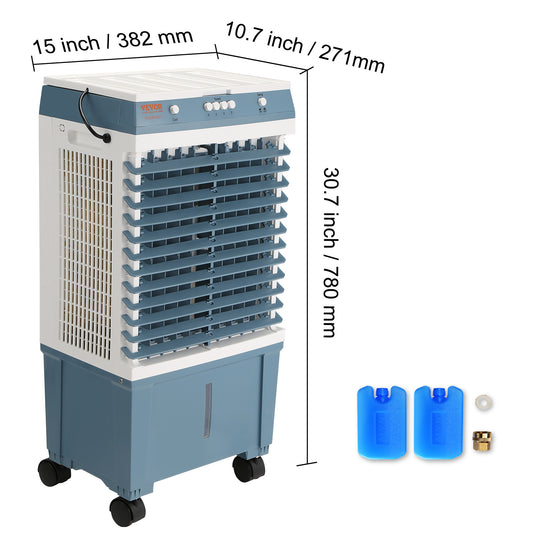US Local VEVOR Evaporative Cooler, 1400 CFM Air Cooler, Oscillating Swamp Cooler ,5 Gal Portable Air Cooler For 550 Sq.ft With 3 Speeds Adjustable Control, Indoor Outdoor Use, FCC Listed