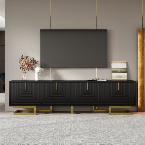 UK Local TV Cabinet, TV Stand With Textured Doors, TV Furniture, Golden Handles And Golden Legs