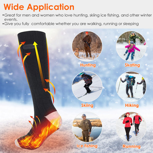 US Local 1 Pair Electric Heated Socks For Men Women Battery Powered Heated Socks Rechargeable Feet Warmer With 4 Temperature Levels Indoor Outdoor Machine Washable