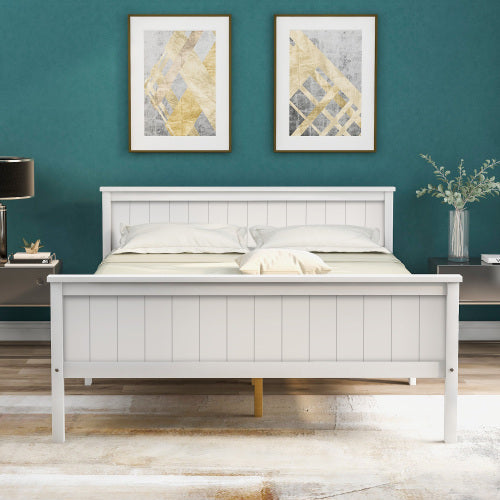 UK Local Wooden Bed Frame With Headboard And Footboard, Pine Wood Bed For Kids Bedroom, Ivory