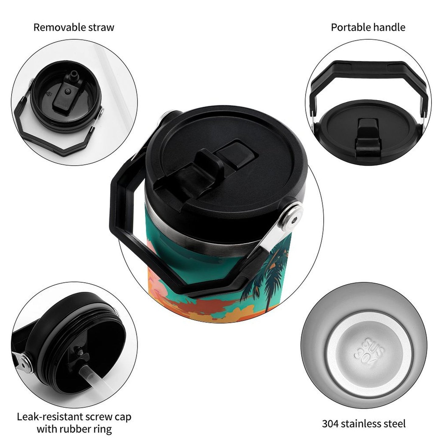 POD US Local Tumbler 30oz Large Capacity Car Cup Tropical, Island, Scenery Style