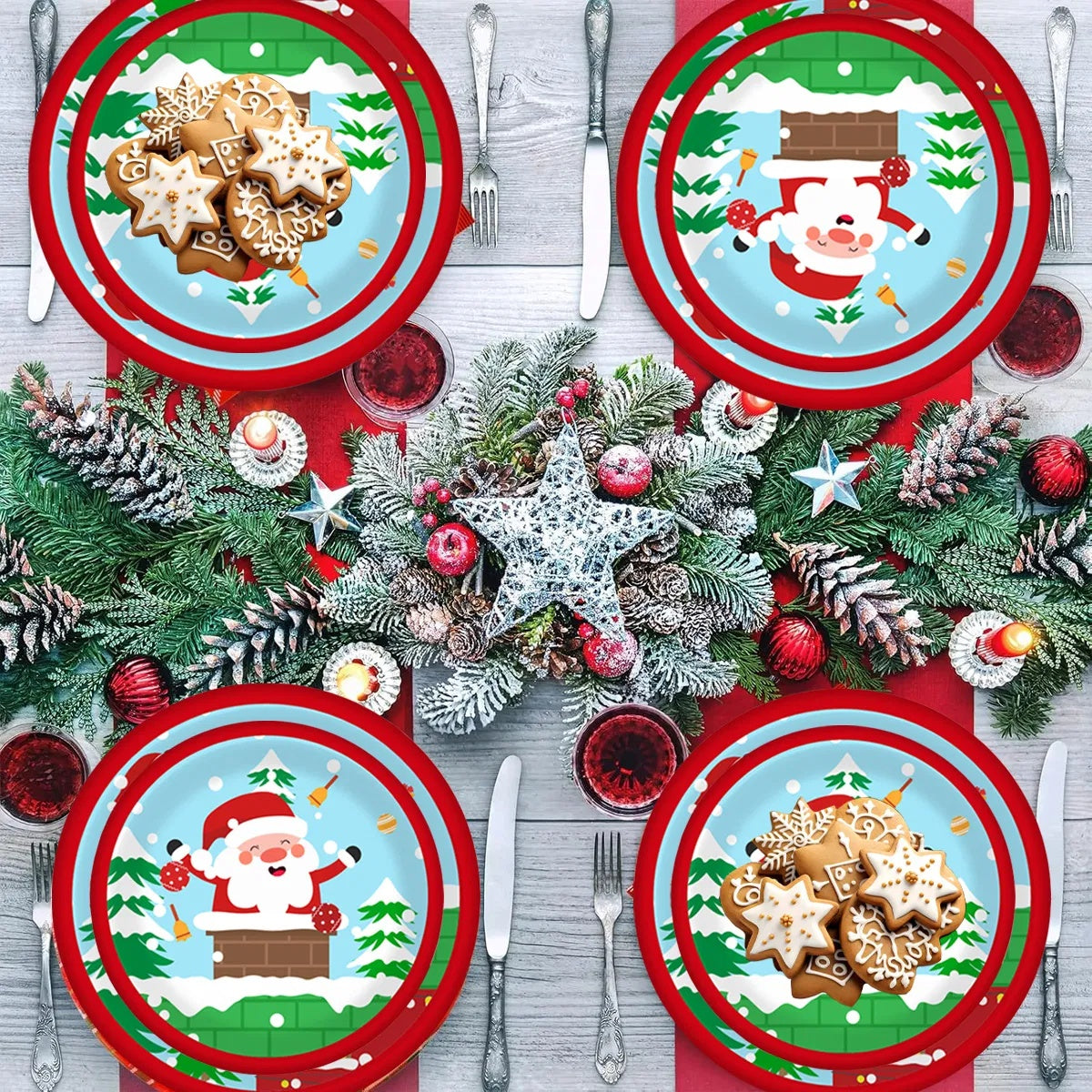 US Local 30Pcs Christmas Party Tableware Set 7 And 9 Inch Elk Claus Paper Plates 3.5 Inch Paper Cup Cute Xmas Disposable Cups For Xmas Holiday Dinner Supplies