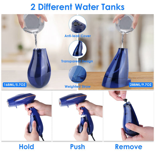 US Local 1Pc 1500W 2 In 1 Foldable Garment Steamer Handheld Fabric Wrinkle Remover With 168ML & 288ML Water Tanks For Flat Hanging Ironing