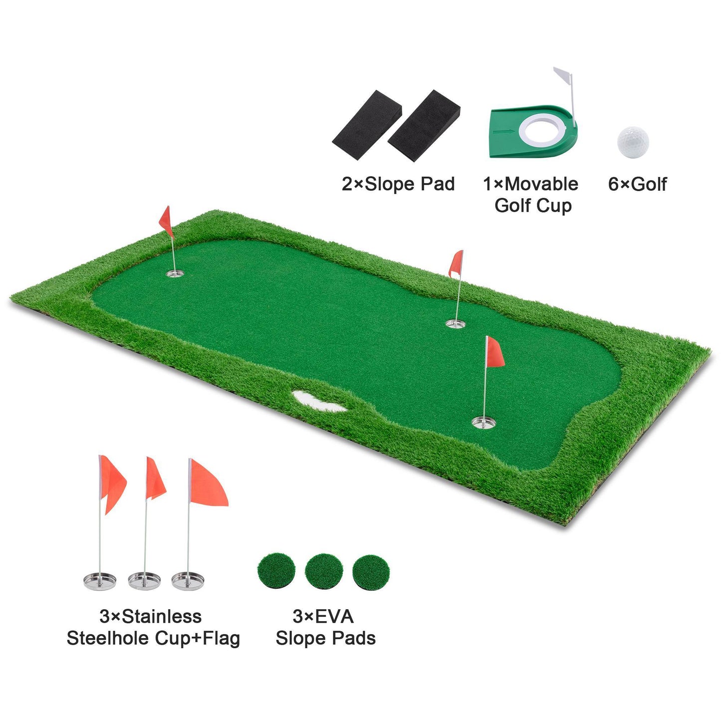 US Local 10x5 FT Golf Putting Green, Golf Training Mat With High-quality Turf, 3 Holes, 3 Flags And Cups For Indoor Outdoor