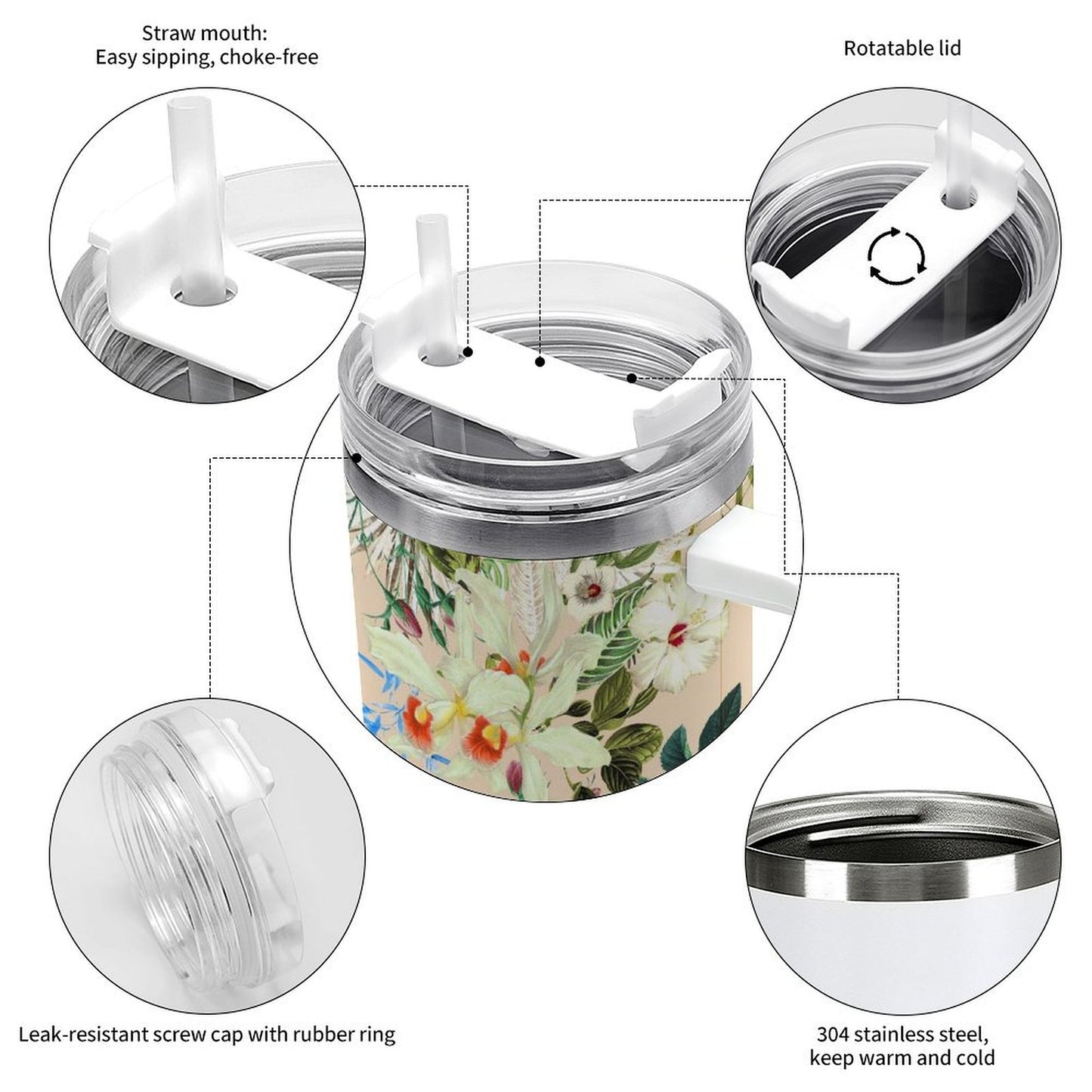 PHDT00111 POD US Local Tumbler 40 oz Large Capacity Car Cup Flowers