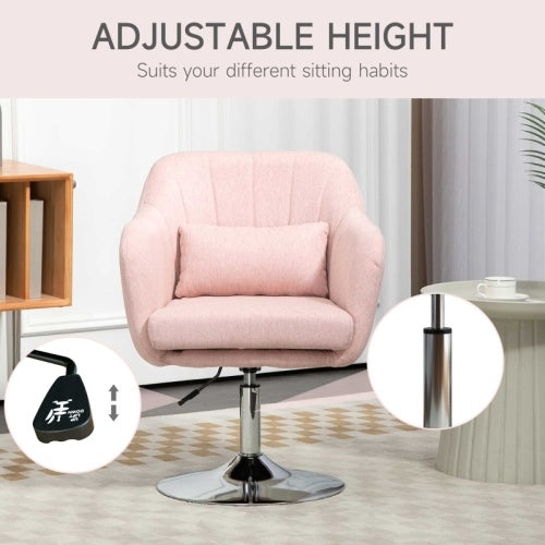 UK Local HOMCOM Swivel Linen Fabric Accent Chair For Living Room Contemporary Vanity Armchair With Adjustable Height Thick Cushion Lumbar Support Armrest For Bedroom Office