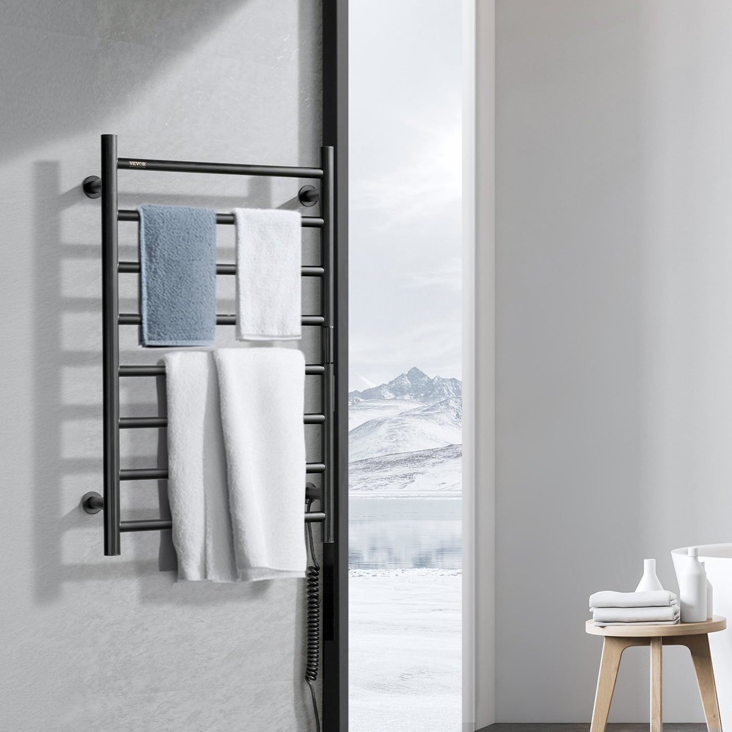 US Local VEVOR 8 Bars Towel Warmer Rack Wall Mounted Heated Towel Rack For Bathroom Black