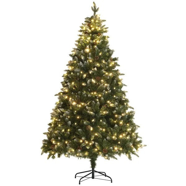 CA Local 7 ft Prelit Artificial Christmas Tree With Dual Colour LED Light, Hinged Xmas Tree For Home Office Holiday
