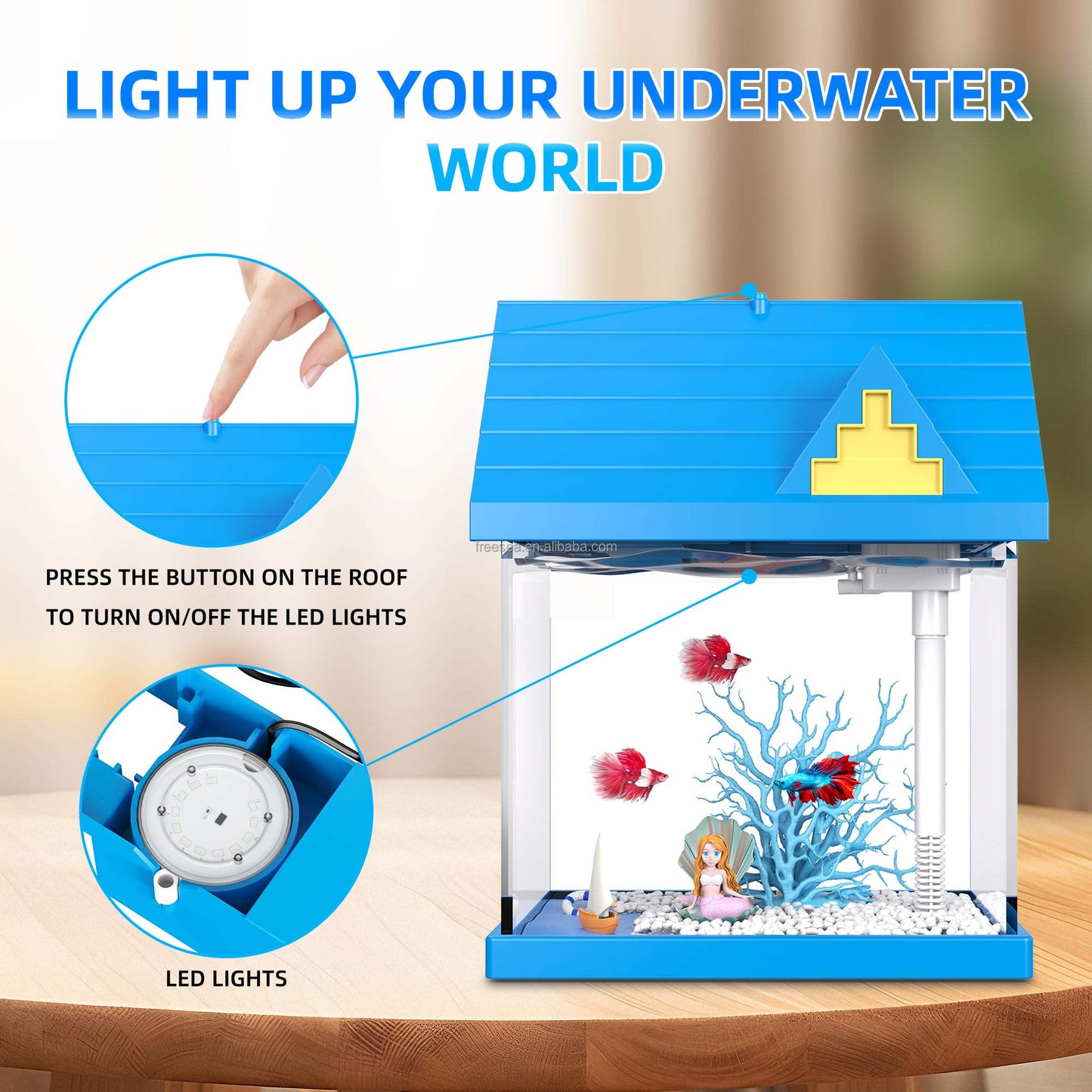 US Local FREESEA 2-gallon Acrylic Fresh-keeping Fish Tank, Equipped With Filtration And Lighting, Suitable For Shrimp, Jellyfish, And Goldfish, Ideal For Children's Bedrooms.