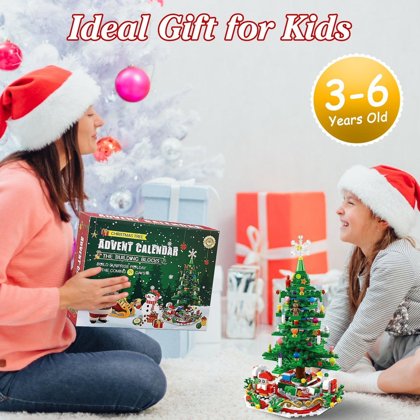 US Local 2025 Year Christmas Tree Building Set With LED Light Tabletop Christmas Building Block 24 Days Christmas Countdown Calendar For Boys Girls 3-6