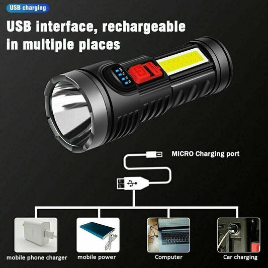 US Local LED Flashlight Torch Rechargeable Work Light Built-in Battery