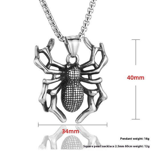 Titanium Steel Spider Punk Men's Necklace Pendant