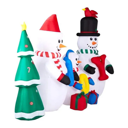 US Local 8FT Lighted Christmas Inflatable Decoration, Inflatable Snowman Family With JOY And Xmas Tree, Funny Blow Up Yard Decorations With Built-in LED Lights For Holiday Party Front Yard Lawn Garden Decor