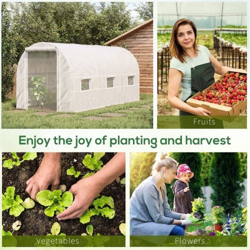 US Local Outsunny 15 X 7 X 7 Walk-In Tunnel Greenhouse, Large Garden Hot House Kit With 6 Roll-up Windows & Roll Up Door, Steel Frame, White