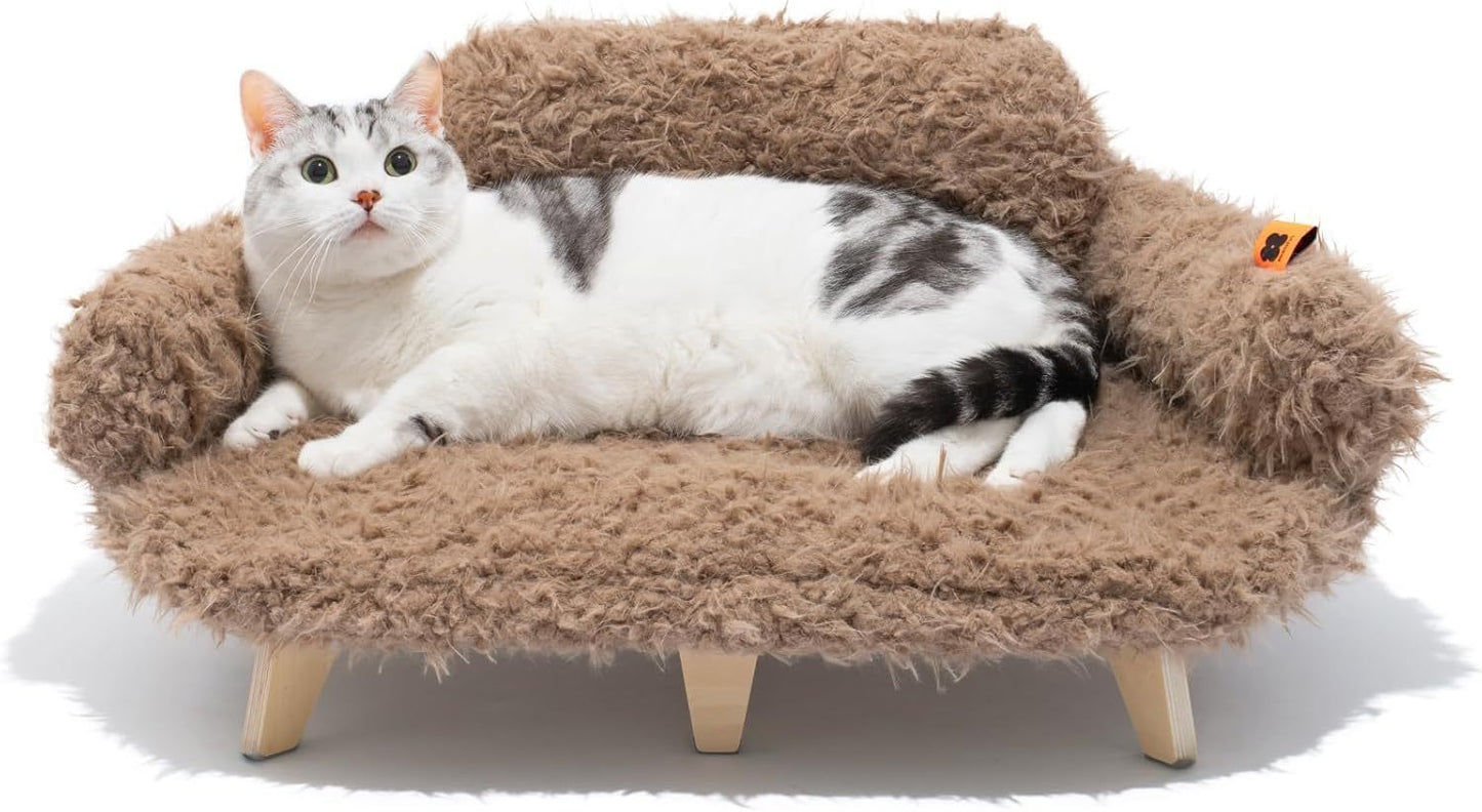 MEWOOFUN Elevated Cat Bed With Washable Cover - 26x18.3x8.5 Inch Wooden Pet Sofa For Cats & Small Medium Dogs, Modern Pet Furniture Brown